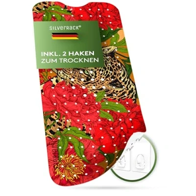 Imagen de SilverRack alfombrilla antideslizante para bañera, 100 x 40 cm, diseño de leopardo, color rojo, antideslizante, sin BPA, resistente al moho y lavable a máquina, baño