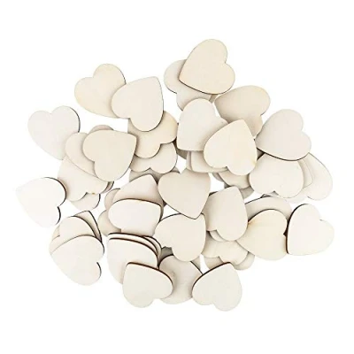Imagen de Ideas con corazón de madera 6 x cm, 3 mm grosor, 50 unidades, ideal como decoración mesa, para bodas, manualidades