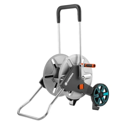 Imagen de Gardena CleverRoll m Metal: Carro portamanguera, Firme, Estable guía de la Manguera, Sistema antigoteo, Color Plata/Naranja/Negro, 60