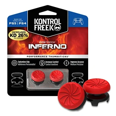 Imagen de KontrolFreek FPS Freek Inferno para PlayStation 4 (PS4) y 5 (PS5) Performance Thumbsticks 2 Alturas elevadas, cóncavo Rojo