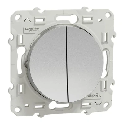 Imagen de Schneider Electric S530214 Odace Interruptor doble (230 V), color aluminio