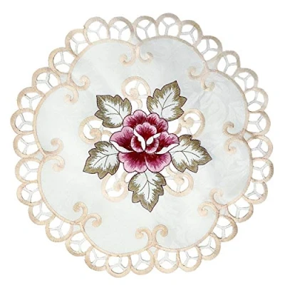 Imagen de EQLEF Bouchon Lot de 4 sets table vase bougie chauffe plat en dentelle brodé rond Napperons 11.8 &quot;x11.8&quot;