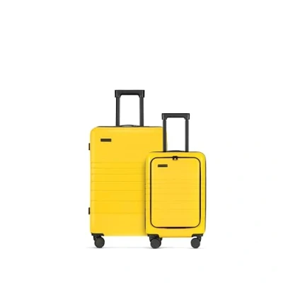 Imagen de ETERNITIVE Juego de 2 Maletas Pequeña y Mediana I Rígidas Viaje ABS Tamaño: 55 &amp; 65,5 cm con Cerradura TSA Ruedas 360I Equipaje Mano 40L 62,5L Amarillo