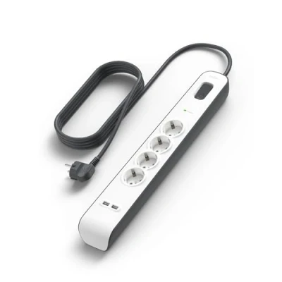 Imagen de Belkin SurgeStrip Regleta de protección contra sobretensiones con 4 enchufes, montable en la pared, 2 puertos USB, hasta 525 julios, blanco y gris.