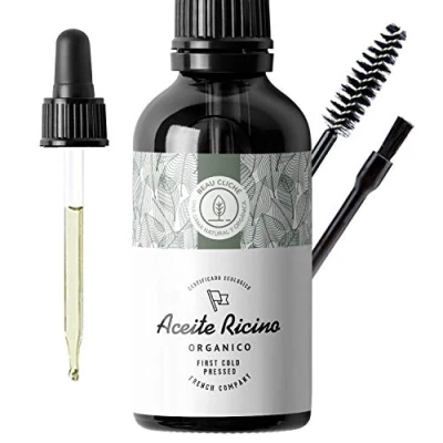 Imagen de 100ml Aceite de Ricino Orgánico, Prensado en Frío, Puro Estimula y fortalece el crecimiento del cabello, barba, pestañas, cejas, uñas, cutículas piel Botella vidrio, pincel brocha