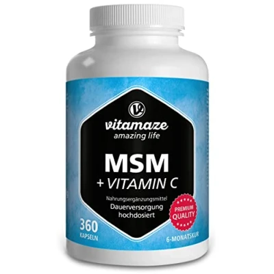 Imagen de Vitamaze® MSM Capsulas con Vitamina C, 360 durante 6 Meses, 1334 mg de Dosis Diaria Micronizado Azufre Polvo Organico, 99,9% Metilsulfonilmetano Puro, Suplemento calidad Alemania