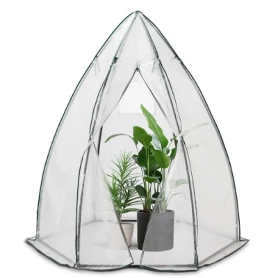 Imagen de VOUNOT Invernadero Forma de Cúpula Jardín para Verduras y Flores, Cubierta PE Impermeable 135g/m² Estructura Metal, Domo con Puerta Cremallera Ventana, 160x160x180cm, Blanco