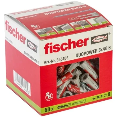 Imagen de fischer tacos y tornillos para pared 8x40 DuoPower, hormigón, Caja 50 uds