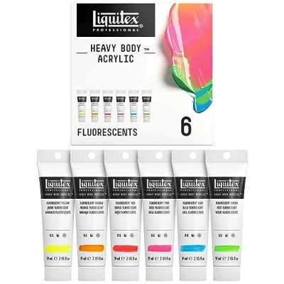 Imagen de Liquitex Acrílico Heavy Body Set de pintura acrílica para bellas artes cuerpo espeso calidad profesional, 6x59ml fluorescentes