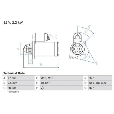 Imagen de BOSCH 0 986 022 720 Motor de arranque 12 2,2 12, 10 MITSUBISHI: PAJERO 2, L200 III Pick up, L400 / Space Gear Bus