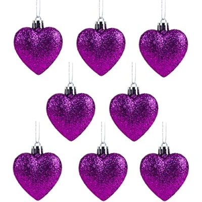 Imagen de Christmas Concepts® 8 x 60 mm (2.4&quot;) Brillo púrpura en Forma de corazón del árbol Navidad Las chucherías