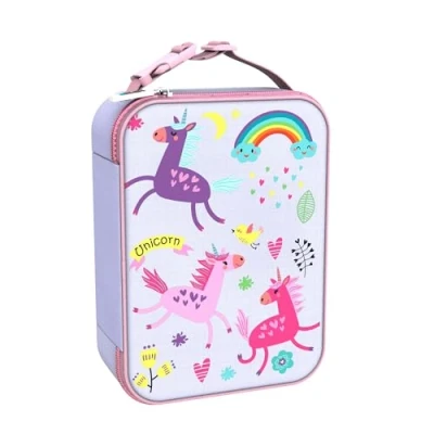 Imagen de ION8 Bolsa Termica Porta Alimentos, Cremallera Fácil Acceso en 3 Lados, Bolsillo Externo para Botellas, Acolchado y Forrado Lavable, Parche de Nombre, Poliéster, Unicornio Diseño Impreso