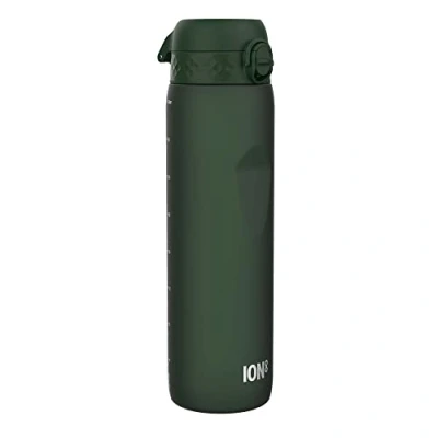 Imagen de Ion8 Botella de Agua 1 Litro, 1000 ml, a Prueba Fugas, Fácil Abrir, Cerradura Segura, Asa Transporte, Apta para Lavavajillas, Sin BPA, Ideal Deporte y Gimnasio, Verde Oscuro