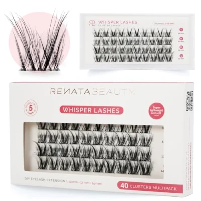 Imagen de Renata Beauty Pestañas Whisper Multipack de 40 piezas, Longitudes Variadas (10mm, 12mm, 14mm), Rizo C Sutil, Look Natural, Reutilizables, Perfectas para un Realce Suave y Cotidiano Ojos