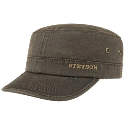 Imagen de Stetson Datto Armycap Hombre Algodón impermeable Invierno/Verano Gorra militar con protección solar UV 40+ urbana Imitación de cuero desgastado (Oilskin) Army Cap marrón L (58 59 cm)