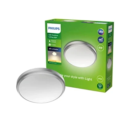 Imagen de Philips Plafón Doris, lámpara de techo LED exterior, color níquel, luz blanca cálida, 6W