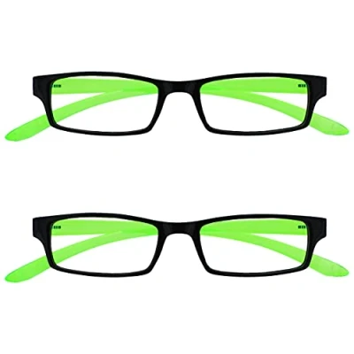 Imagen de UV Reader Negro Brillante Verde Cuello Gafas De Lectura Valor Pack 2 Mujeres Hombres UVR2PK021 +1,00