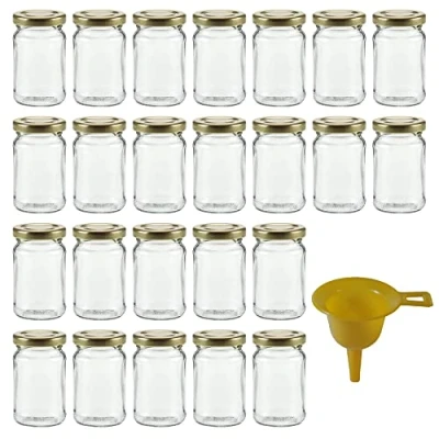 Imagen de Viva Haushaltswaren G1460106/X Lote de 24 tarros Mermelada pequeños (106 ml, Tapa Dorada, Embudo)