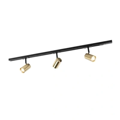 Imagen de QAZQA Sistema de riel moderno monofásico 3 focos negros/oro JEANA Aluminio Alargada Adecuado para LED Max. x 50 Watt
