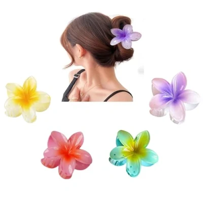 Imagen de UBIK 4 PCS pinzas para el pelo con diseño de flor,Bonitas flores grueso,Pinzas hawaianas pelo,4 colores (4 Colores)