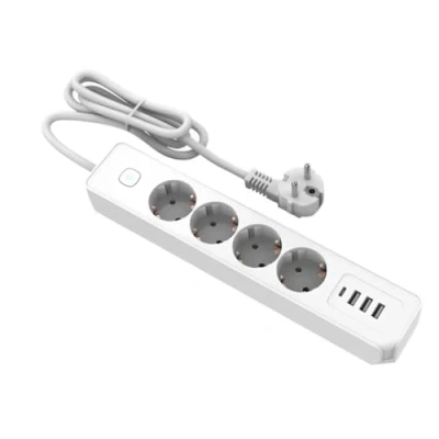 Imagen de Regleta Enchufes 4 Tomas, 3 USB Y 1 Tipo C, Enchufe Múltiple de 2 Metros con Protección Infantil, Interruptor On/Off, Mesa para Casa o Oficina, Blanco
