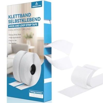 Imagen de HOMMAND Auto Adhesivo Cinta Rollo Hook y Loop Tape, Belcro Doble Cara Fuerte, Gancho de Lazo con Base Posterior Pegamento Superadhesivo para Proyectos Bricolaje, 30mm x 5m