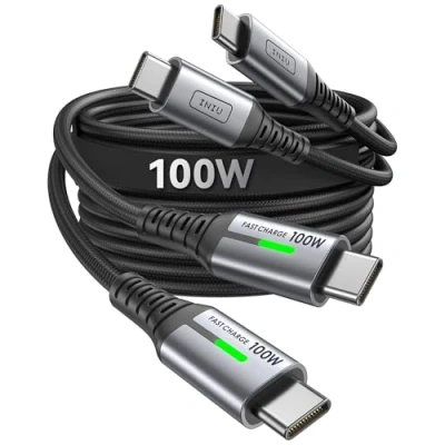 Imagen de INIU Cable USB C, 100W 1m+1m de Carga Rápida QC, Tipo C Trenzado Nylon para Datos y Cargador Teléfono, Compatible Con iPhone 15 Pro, Samsung S24, iPad, MacBook, Tabletas, LG Más