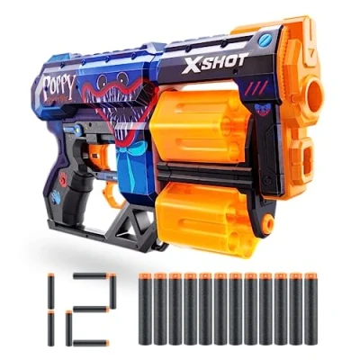 Imagen de XShot X Shot Skins Dread Poppy Playtime Jumpscare (12 Dardos) por ZURU, Embalaje Libre de frustración, fácil Recarga, tecnología Dardos Bolsillo Aire, Lanzador Espuma