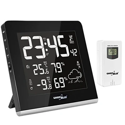 Imagen de Estación meteorológica inalámbrica 9 Colores GreenBlue GB151 DCF VA LCD USB Sensor inalámbrico exterior, ideal para personas con problemas de visión.