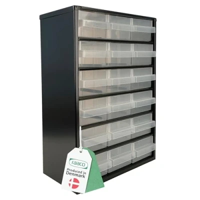 Imagen de raaco C9 18, Organizador de Tornillos con 18 Cajones, Capacidad 20 kg, 15 x 30,6 42 cm, Acero Recubierto, Apto para Montaje en Pared, Clasificador y Pequeñas Piezas Taller