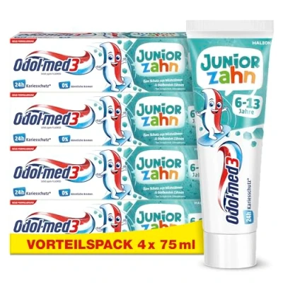 Imagen de Odol med3 Pasta de dientes para niños a partir 6 años proteger los leche y permanentes, 4 x 75 ml