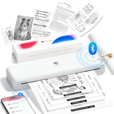 Imagen de Phomemo M834 Impresora Termica A4, Portatil Sin Tinta, Conexión de Smartphone por Bluetooth, Admite Papel Térmico A4 (210x297 mm), 80mm, Portátil Movil, 300DPI