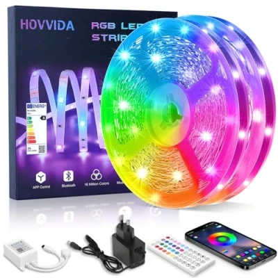Imagen de HOVVIDA Tira LED 20M, 30 LED/Metro, 2x10M, 24V RGB Luces, 600 LED, APP y Mando a distancia, Modo de Música, para Habitación, Sala, Cocina, Dormitorio, Bar, Fiesta