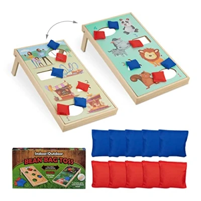Imagen de Relaxdays 11 Piezas Juego Lanzamiento Cornhole, 10 Sacos de Arena, Puntería, 18 x 29 58 cm, Diseños Reversibles, Multicolor, Coco