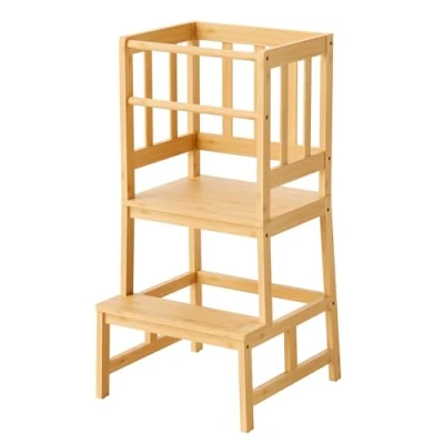 Imagen de Toboli Torre de Aprendizaje bambú para niños con rieles Seguridad Silla 46x46x90cm
