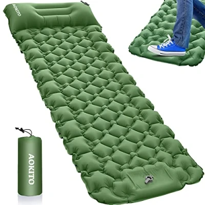 Imagen de AOKITO Esterilla Camping, Colchoneta Camping Inflable Individual Ultraligera para Exteriores, Hinchable Plegable Acampar con Almohada Caminatas, Al Aire Libre