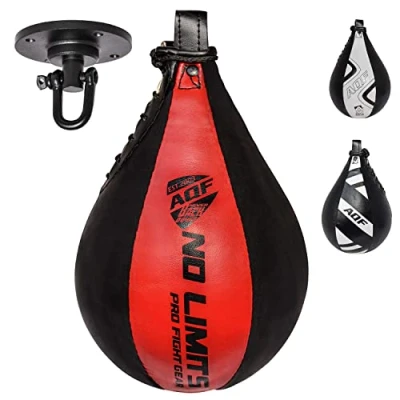 Imagen de AQF Pera Boxeo de Cuero y Saco Boxe Punching Ball para MMA Conjunto Entrenamiento con (Negro Rojo)