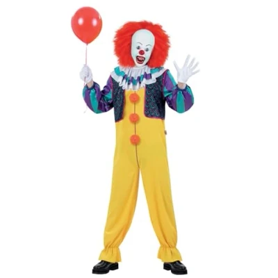 Imagen de Smiffys IT, clásico de 1990, disfraz Pennywise, Mono con cuello volantes y chaleco