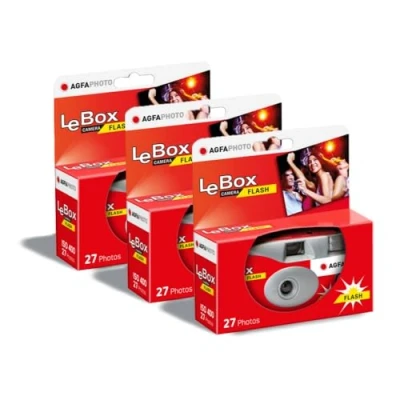 Imagen de AGFA Photo 601020 Cámara desechable LeBox Flash, 27 Fotos, Lente óptica de 31 mm, Color Gris y Rojo