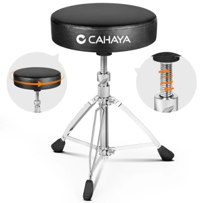 Imagen de CAHAYA Taburete para Batería de Altura Adjustable Tambor Jardín Negro con Elevación Giratoria Asiento Más Grueso y Acolchada Capacidad Carga 200 Kg