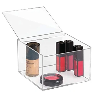 Imagen de iDesign organizador de maquillaje con tapa (15,2 x 15,2 10,2 cm), caja belleza mediana en plástico sin BPA, cosméticos apilable acrílico, transparente