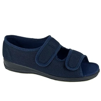 Imagen de Sleepers Betty Pantuflas anchas para mujer, con cierre de tacto abierto, lavables, extra anchas, color azul marino (ajuste EEEEEE), Navy, 38 EU