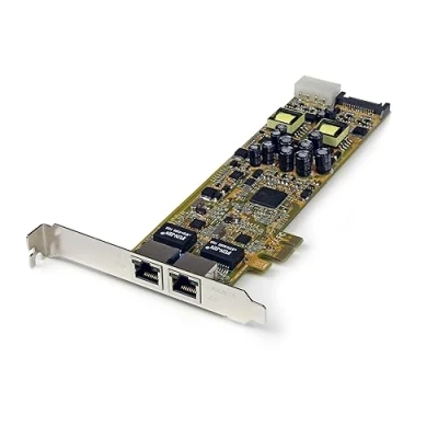 Imagen de StarTech.com Tarjeta Adaptador Red PoE/PSE PCI Express PCIe Gigabit Ethernet 2 Puertos RJ45 1x LP4 Macho Conector SATA Alimentacion