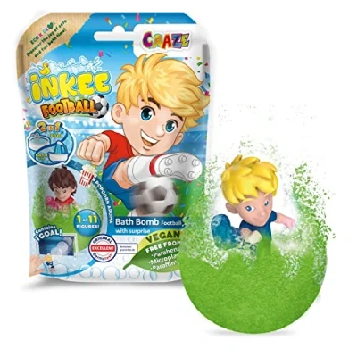 Imagen de INKEE Bomba de baño para niños con figura Sorpresa Jugador Fútbol, Bombas aroma a Palomitas, Color verde o azul, 80g, 1 6 diseños