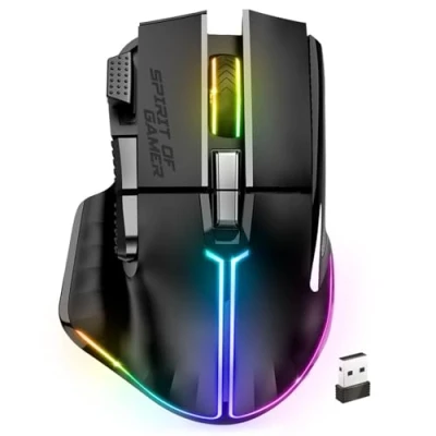 Imagen de Spirit Of Gamer PRO M5, Ratón Gaming Inalámbrico RGB para PC, 8 Botones Programables con 1 Rapid&#039;Fire, Conexión Bluetooth y Wireless 2.4 GHz, 90h de Batería Larga Duración, Ergonómico Negro