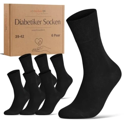 Imagen de calcetines para diabéticos sin cintura elástica y costuras, 97% algodón (6 pares), con cómoda hombre mujer, Negro , 35 38