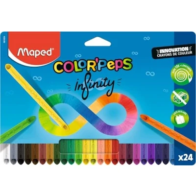 Imagen de Maped Color&#039;Peps Infinity lápices de colores (100% mina, 100% utilizable, sin residuos, talla, dura mucho tiempo, forma triangular ergonómica, bolsa 24