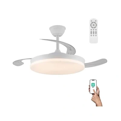 Imagen de Ventilador Led aspas plegables Covery Evo 72W con Memoria de encendido, APP, Mando a distancia CCT 3000 4000 6000K, Intensidad Regulable, Silencioso. Efecto brillo estrellas