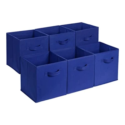 Imagen de Amazon Basics Cubos de almacenamiento, tela, plegables, con asas, 33x33x33 cm, color azul marino, juego 6