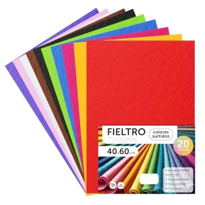 Imagen de m office Fieltro para Manualidades, de Colores, Suave y Flexible, Material Costura, Telas Patchwork, Ideal proyectos DIY, artesanía o decoración, 40x60cm (surtidos, 20 uds)